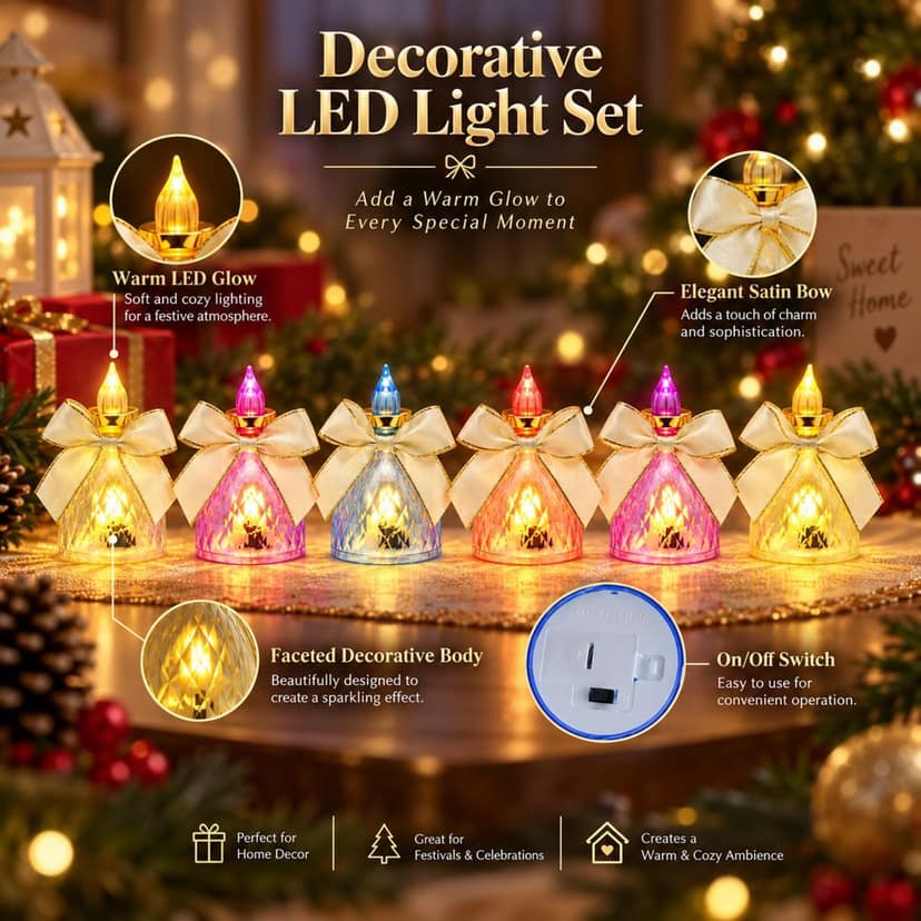 Decorative Flameless LED Candle Lights with Bow for Home Decor (6 Pc Set) view 2