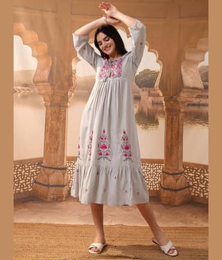 Vishudh Women Viscose A-line Dress ( Grey )