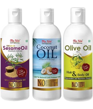 The Nile Sesame Oil 100 Ml + Coconut Oil 100 ML + Olive Oil 100 ML 300 mL Pack of 3