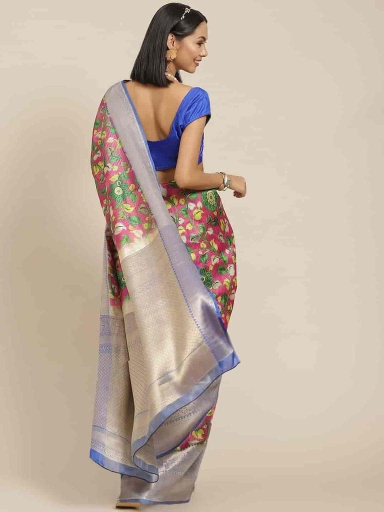 Women's Digital Printed Woven Silk Saree with unstiched blouse piece view 2