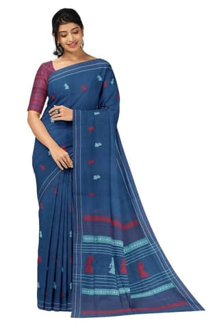 APCO Handloom - Women's Rahajmundry Pure Cotton Handloom Saree (Blue)