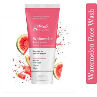 Globus Naturals Watermelon Face Wash with Vitamin B3 Hyaluronic Acid, For Hydration and Moisture retention, Suitable for Normal Dry Skin 50gm