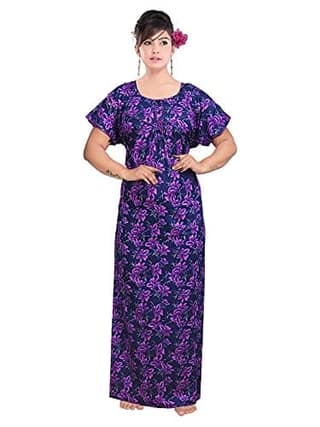 VALENCIA SLEEPWEAR Women's Pure Cotton Printed Maxi Nighty with Pocket Nightdress Night Suit Gown for Women and Girls Nightwear Female for Regular Use Nightgown Free Size
