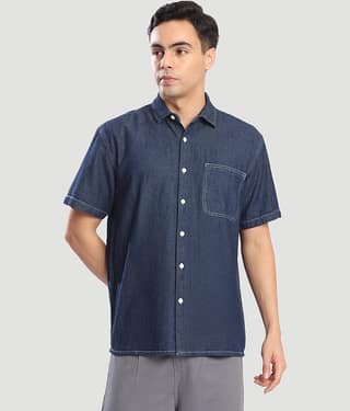 Bene Kleed 100% Cotton Boxy Solids Half Sleeves Men's Casual Shirt - Navy ( Pack of 1 )