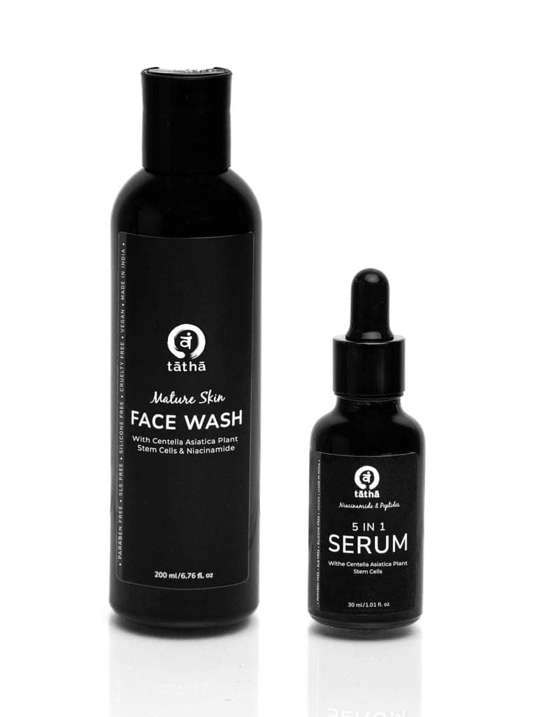 Tatha Anti-Aging Duo: Mature Skin Face Wash (200ML) & 5-in-1 Serum (30ML) with Niacinamide & Peptides Suitable for All Skin Types.