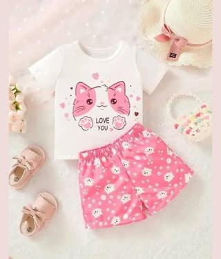 MUSNAH GARMENTS Pack of 1 Baby Girls Cotton T-Shirt & Shorts ( White & Pink )