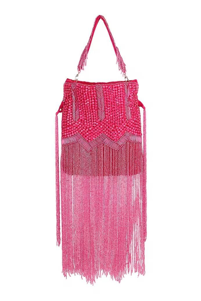 Pink Velvet Embroidered Potli