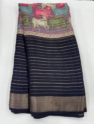 Black Saree with Traditional Motif and Golden Border