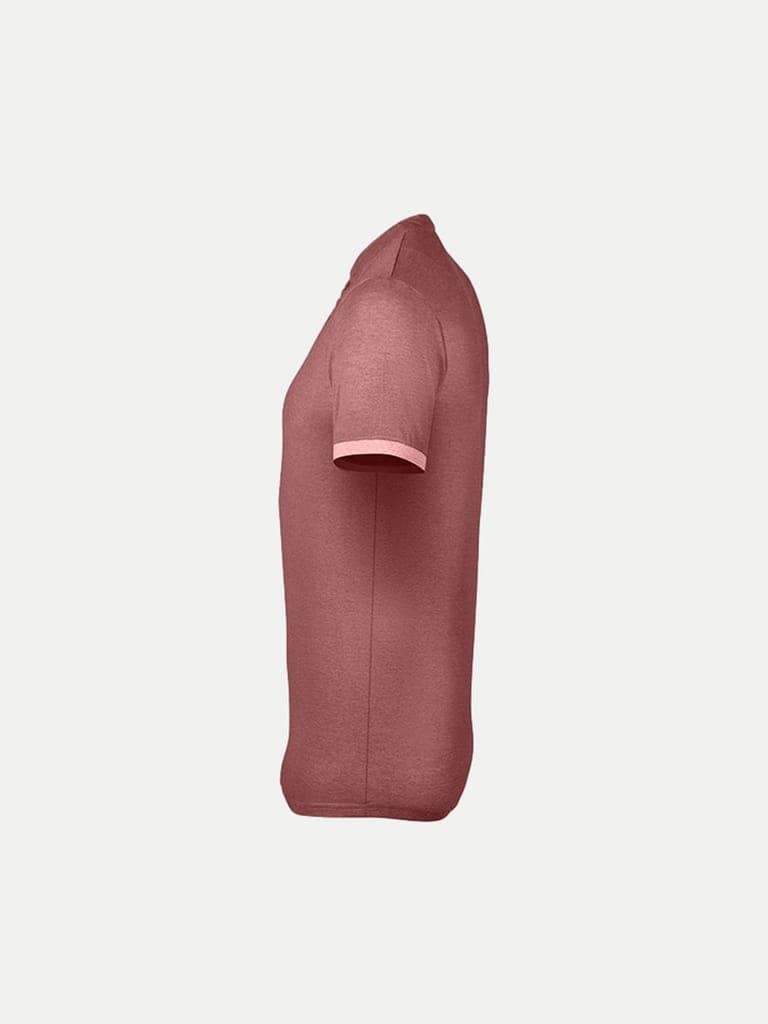 Men Red Henley Neck Tee with Contrast Sleeve view 3