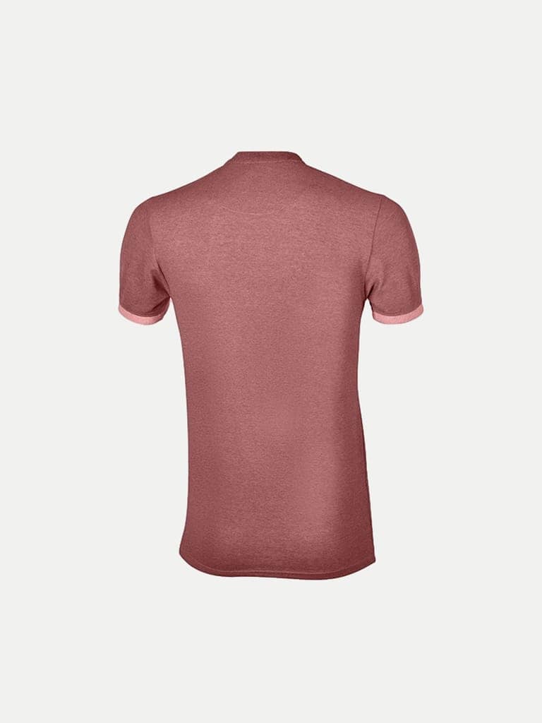 Men Red Henley Neck Tee with Contrast Sleeve view 4