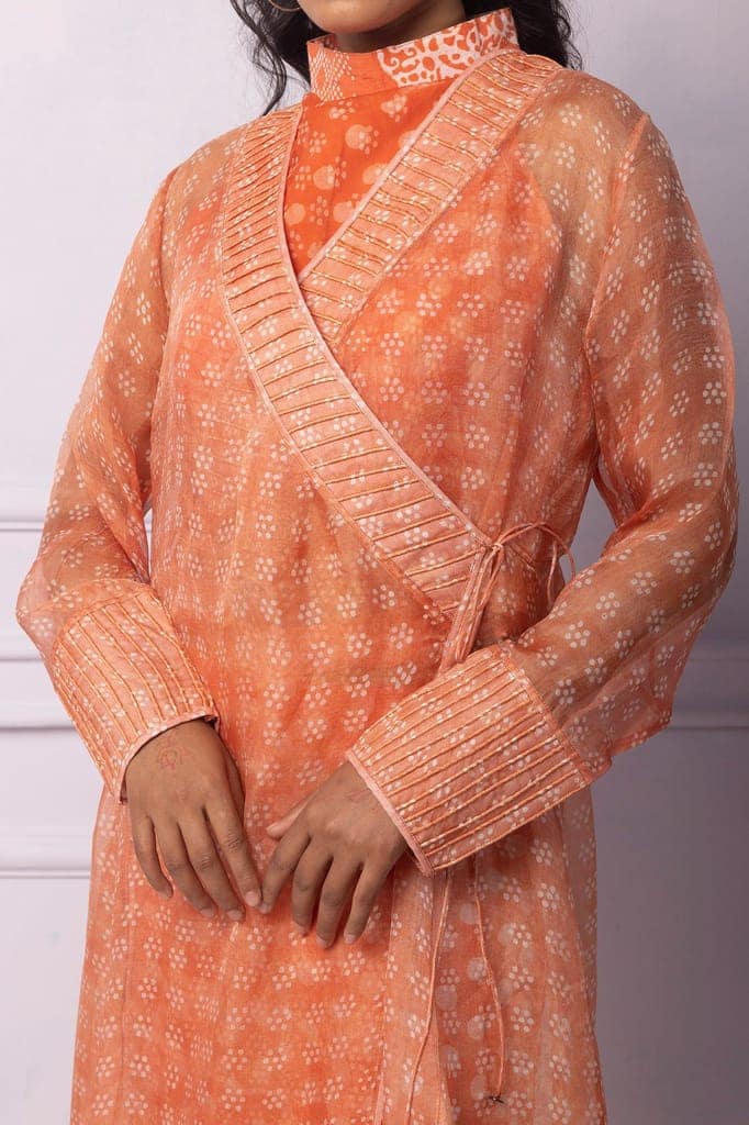 Orange Printed Angrakha view 3
