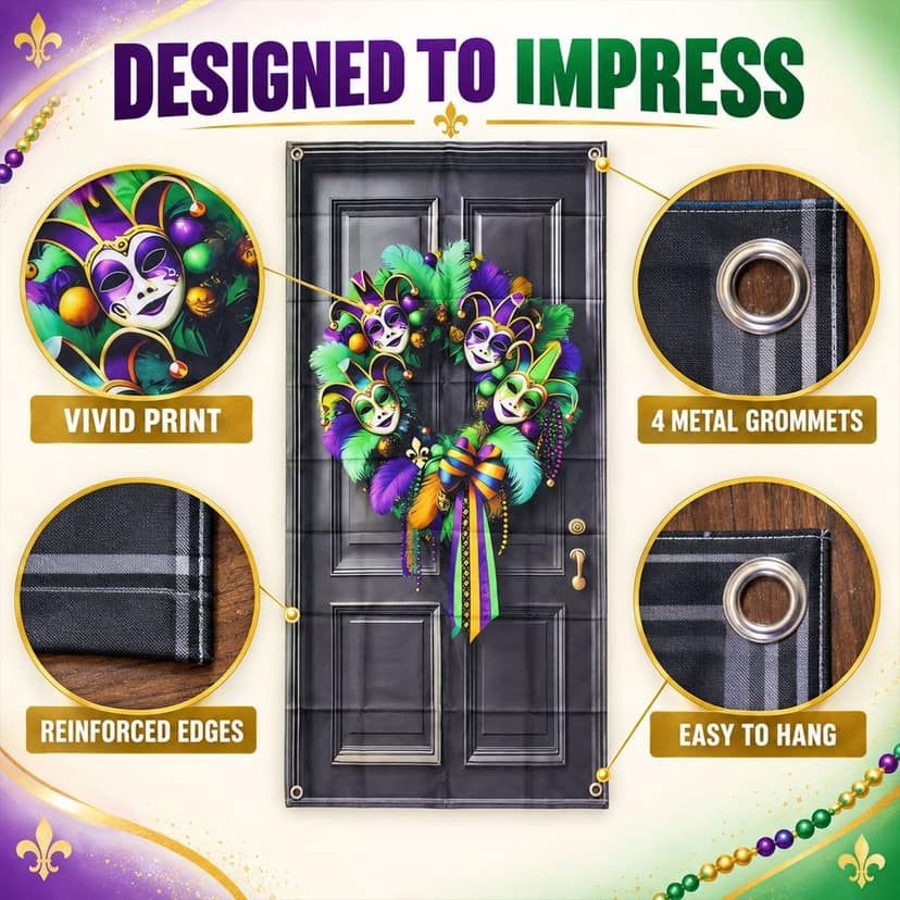 Masquerade Wreath Door Print Backdrop Curtain for Party Decoration (120x60 Cm) view 2