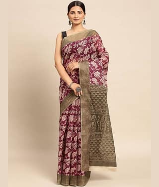 SHANVIKA Cotton Printed Saree Without Blouse Piece ( Purple )