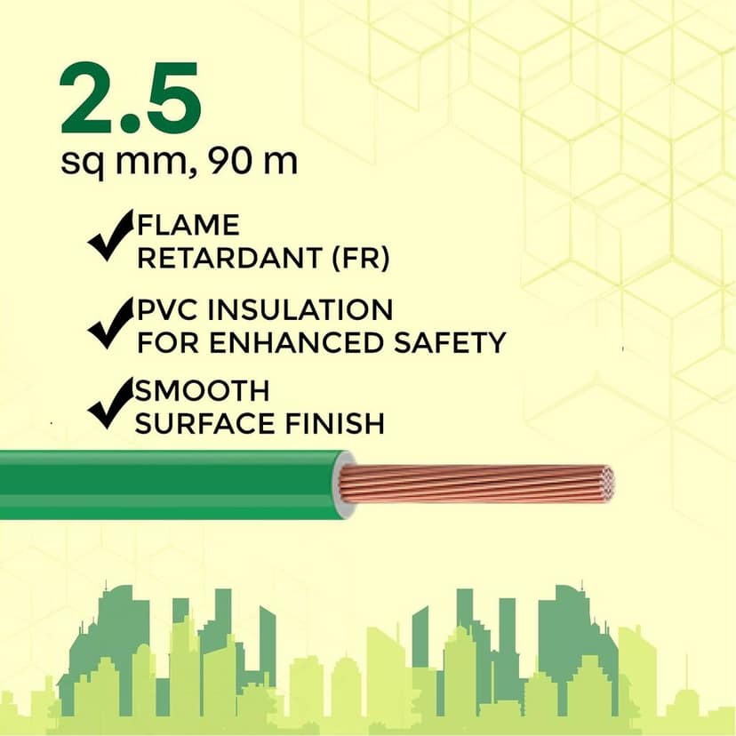 VRINDACab Green 2.5MM 90 MTR Wire | FR PVC Insulated Multi Strand CCA Copper Electrical Cable | Flame Retardant House Wiring Wire for Domestic & Industrial Use view 3