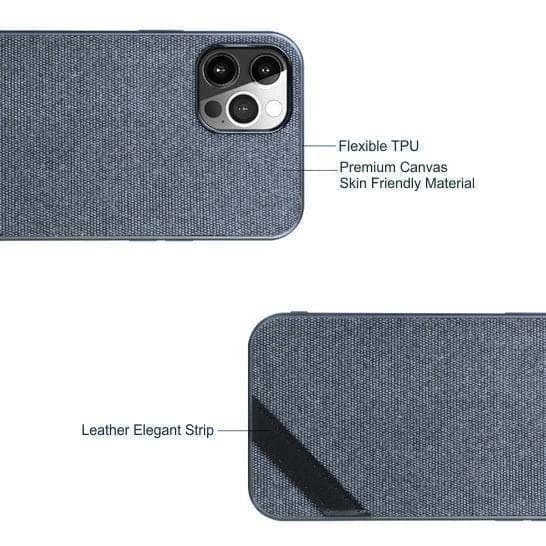 Memumi Boxian Series Canvas/Leather Classic Back Cover for Apple iPhone 12 Mini - Blue (5.4") view 2