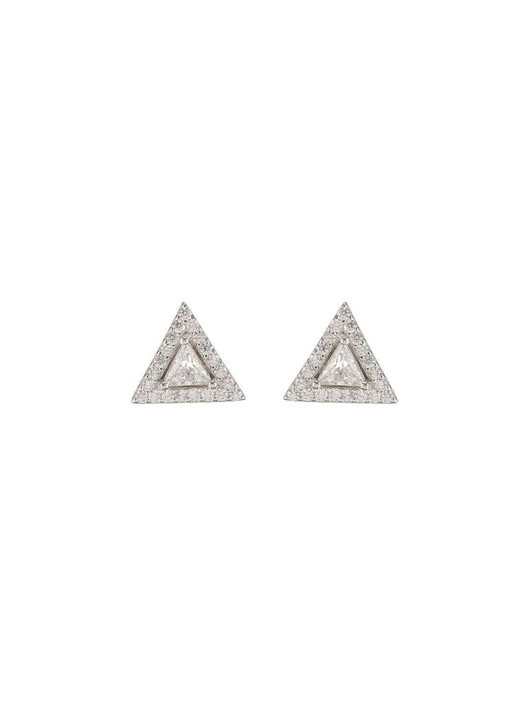 925 Sterling Silver Zircon Studded Pyramid Shaped Halo Solitaire Minimal Studds Earrings view 6