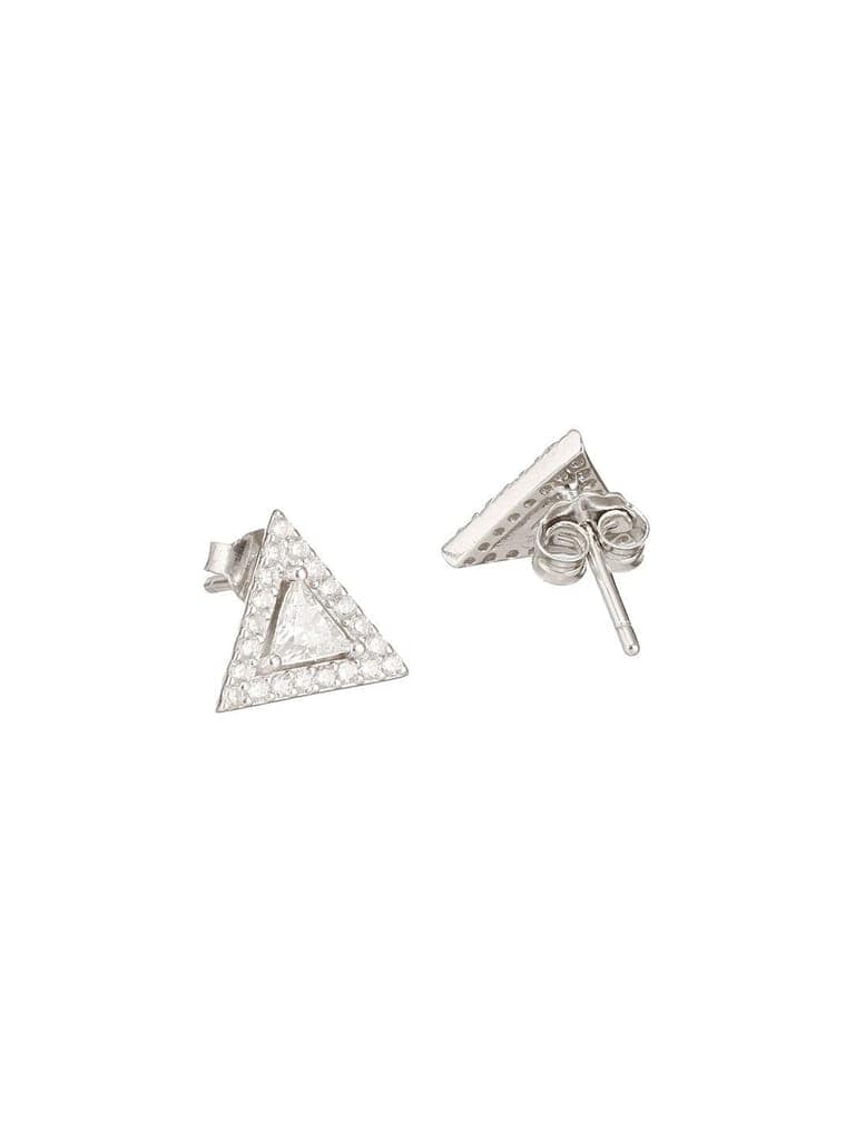 925 Sterling Silver Zircon Studded Pyramid Shaped Halo Solitaire Minimal Studds Earrings view 7