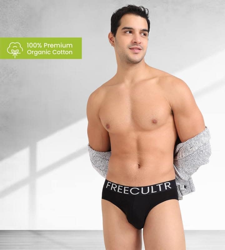 FREECULTR Men's Underwear Organic Cotton (Ultrasoft Waistband) Premium Snug-Fit Brief Pack of 2-Black,White view 3
