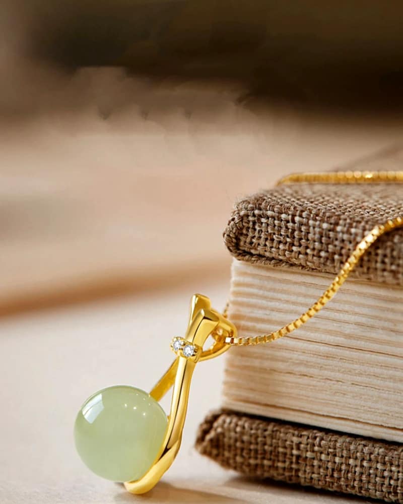 Trendy Gold-Plated Pendant Necklace with Teardrop Jade Stone by Print Magical Gifts
