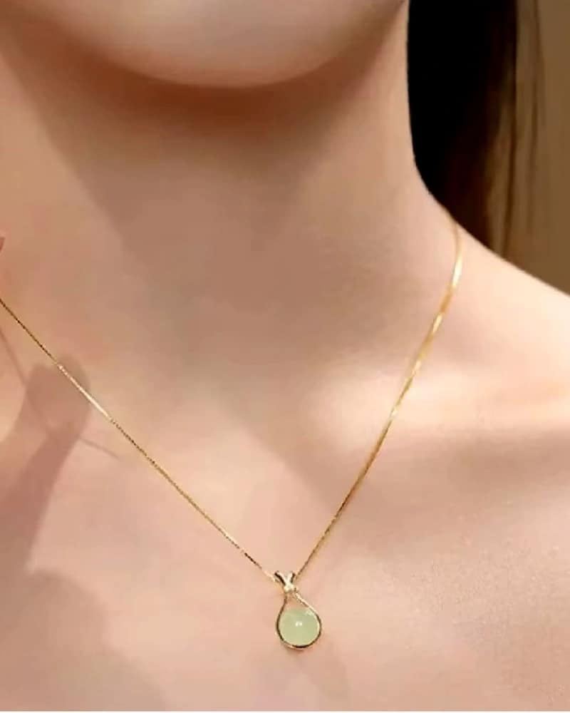 Trendy Gold-Plated Pendant Necklace with Teardrop Jade Stone by Print Magical Gifts view 2