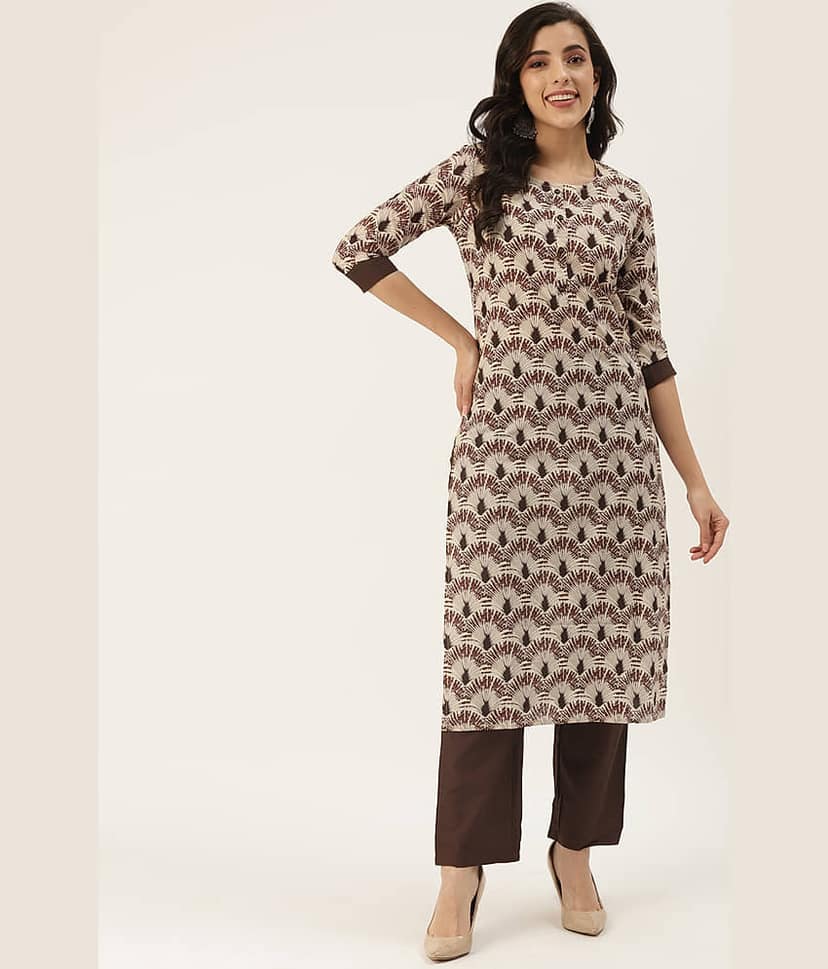 Kbz - Brown Straight Cotton Blend Women's Stitched Salwar Suit ( Pack of 1 )