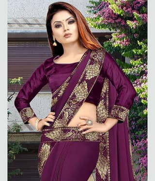 WXW Fashion Lycra Embroidered Regular Saree With Unstitched Blouse Piece ( Brown )