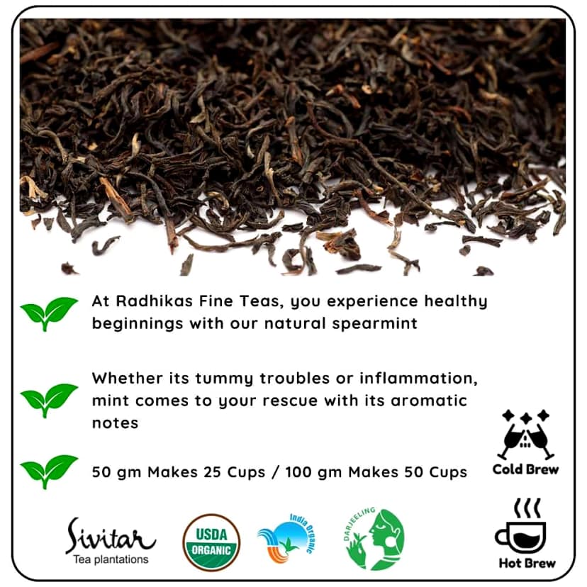GUT HEALTH Spearmint Darjeeling Leaf - Support Digestion & Mental Clarity (50 gm - Makes 25 Cups of Tea) by M/S RADHIKAS FINE TEAS AND WHATNOTS view 2