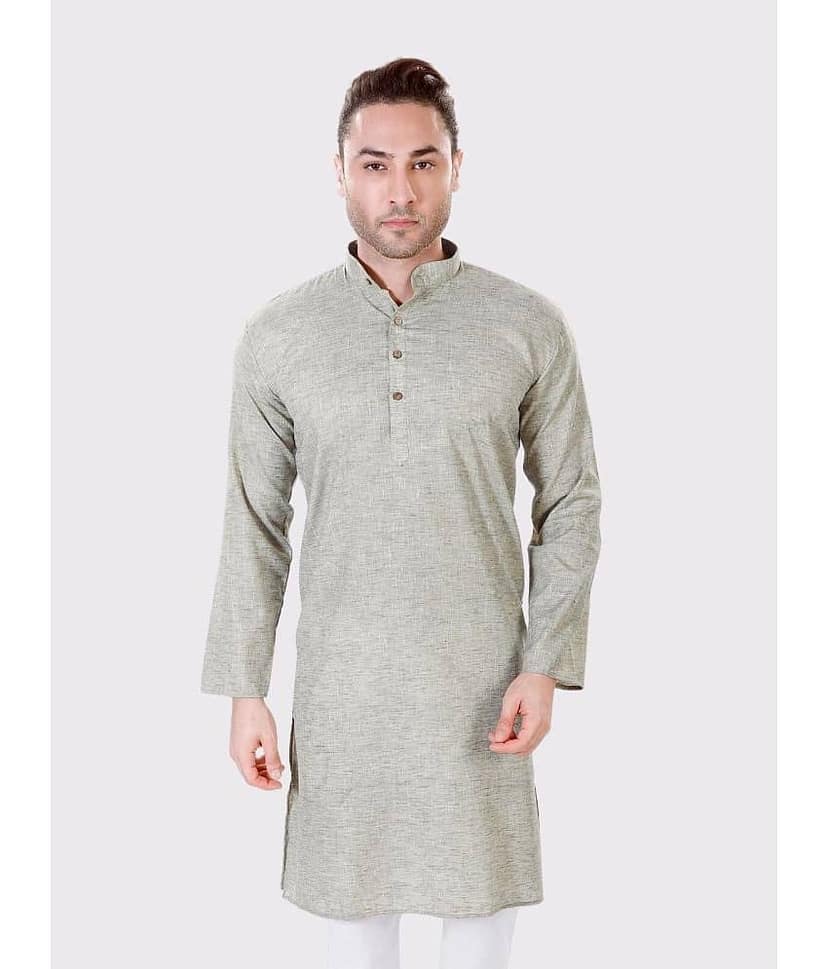 Maharaja - Grey Cotton Men's Regular Kurta ( Pack of 1 )