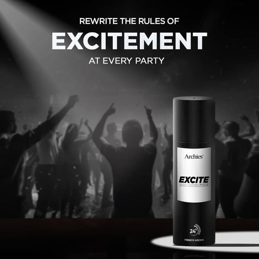 Archies EXCITE Party Wear Deodorant for Men | 200 ML | Elite French Aroma | Long-lasting fragrance with fruity & soothing notes | Comfortable & Irritation-free on the skin | French Aroma | 24 Hours Freshness (Pack of 2) view 2
