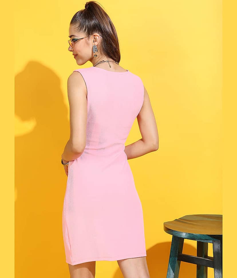 Tokyo Talkies Women Polyester Solid Bodycon Dress ( Pink ) view 3