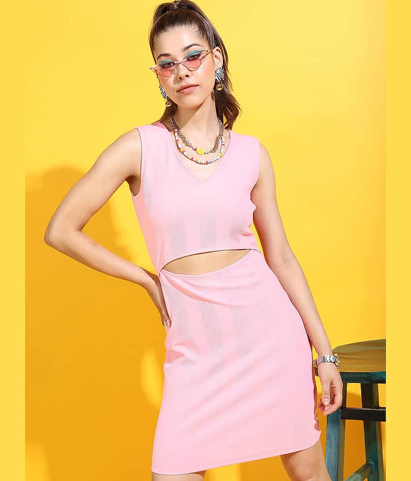 Tokyo Talkies Women Polyester Solid Bodycon Dress ( Pink ) view 5