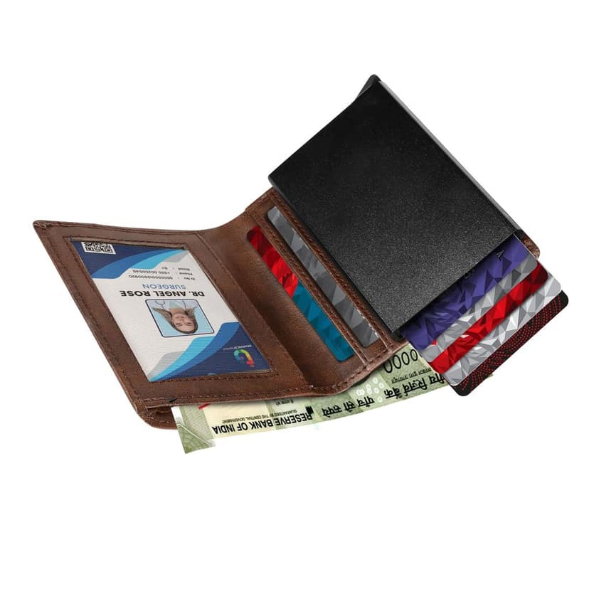 Premium Faux Leather Wallet for Men, 9 Card Slots, Coin Box, 18.3 cm, Tan Brown view 4