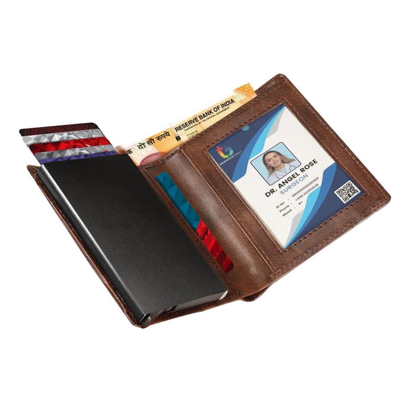 Premium Faux Leather Wallet for Men, 9 Card Slots, Coin Box, 18.3 cm, Tan Brown view 7