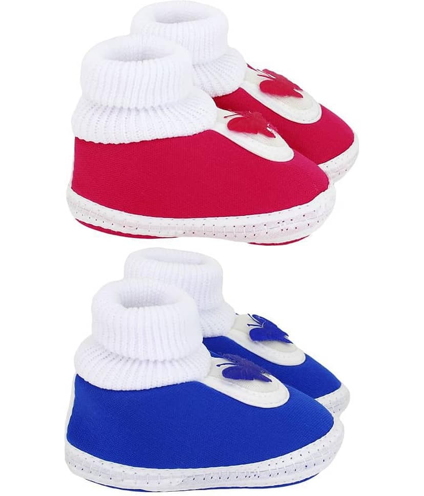 Neska Moda Baby Boys And Baby Girls Blue And Pink Soft Slip On Booties For 0 To 6 Months view 2