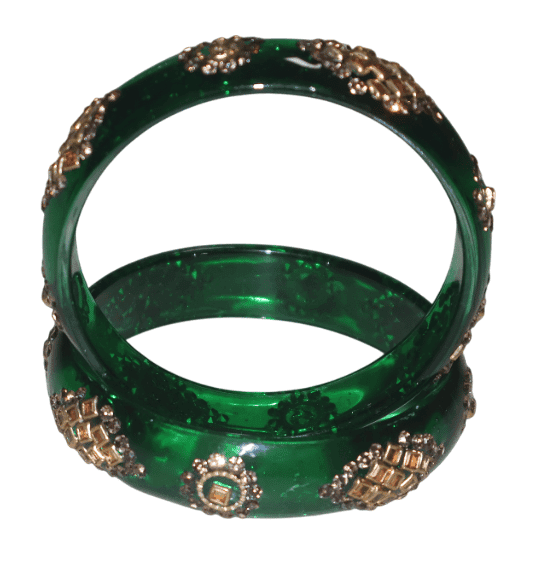 Emerald Green Embellished Bangles - Ethnic Indian view 2