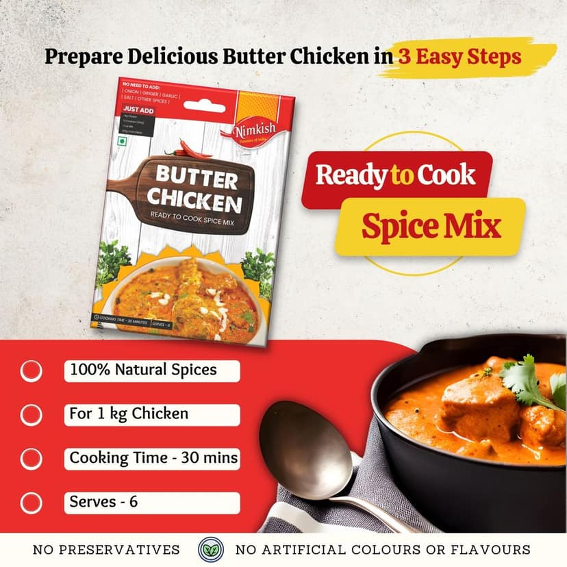 Nimkish Butter Chicken Ready to Cook Spice Mix | 60g | Onion Ginger Garlic Already in Mix | Himalayan Recipe view 4