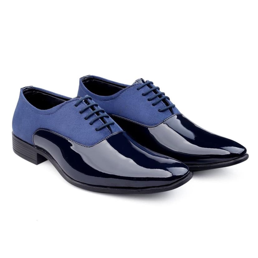 Bxxy's Faux Leather Semi Suede Classic Party Wear Lace-up Shoes for Men view 3