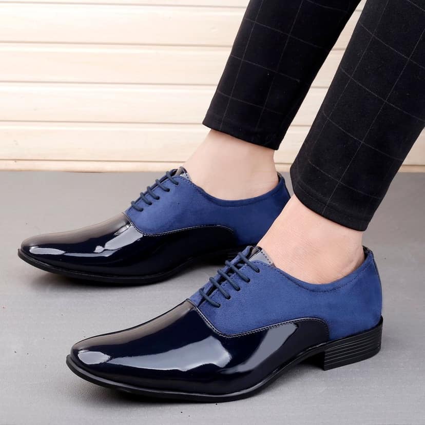 Bxxy's Faux Leather Semi Suede Classic Party Wear Lace-up Shoes for Men view 5