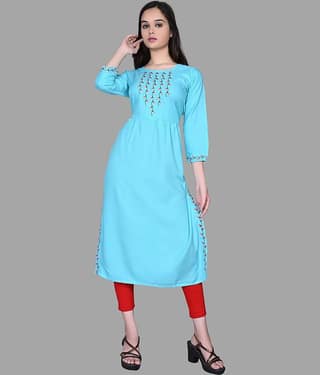 HAYA - Blue Rayon Women's Straight Kurti ( Pack of 1 )