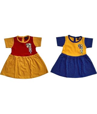 TRITI Baby Girls Cotton Blend Frocks ( Red & Green )