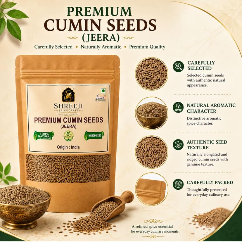 Shreeji Spicecraft Whole Cumin Seeds Jeera 500g | Authentic Aromatic Indian Spices for Cooking | Resealable Pouch view 4