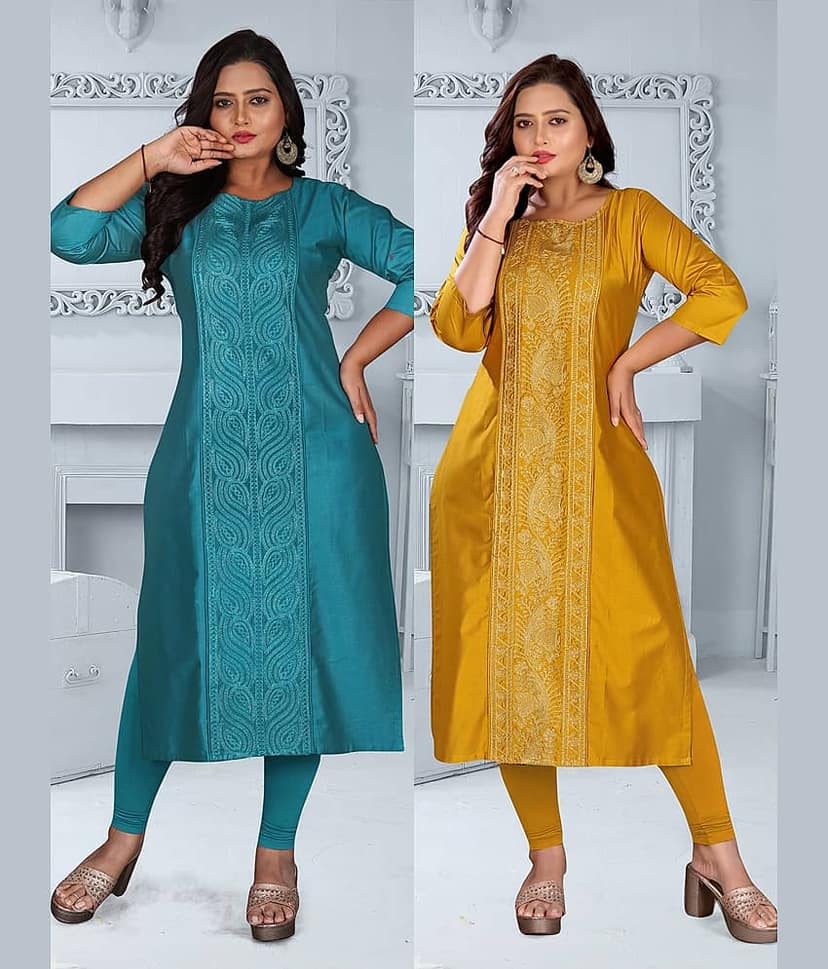 Hetsa Women Chanderi Embroidered A-line Kurti ( Multicolor )