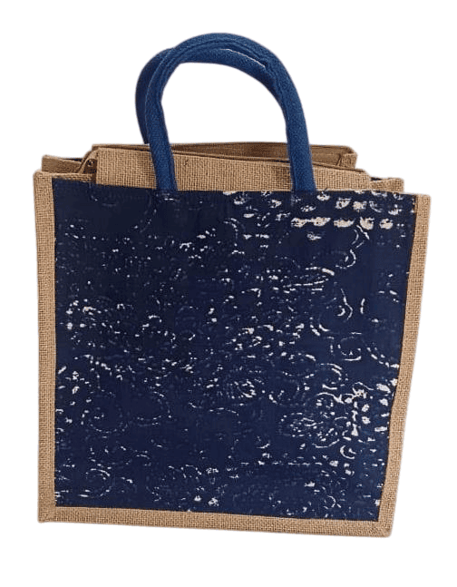 Blue and Brown Jute Bag with Handles view 3