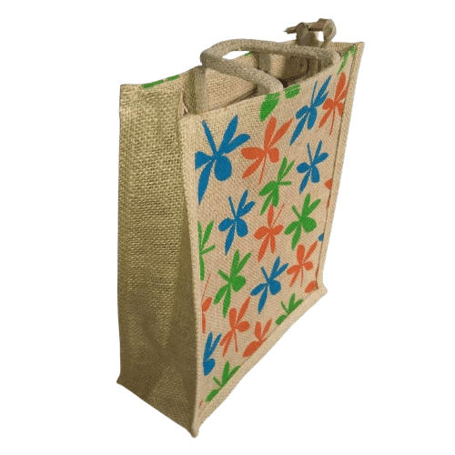 Jute Bag with Colorful Leaf Prints view 2