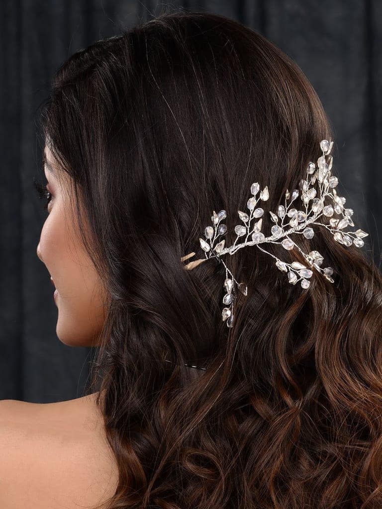 Silver Toned White Pearl Embellished Tiara For Girls & Women view 6