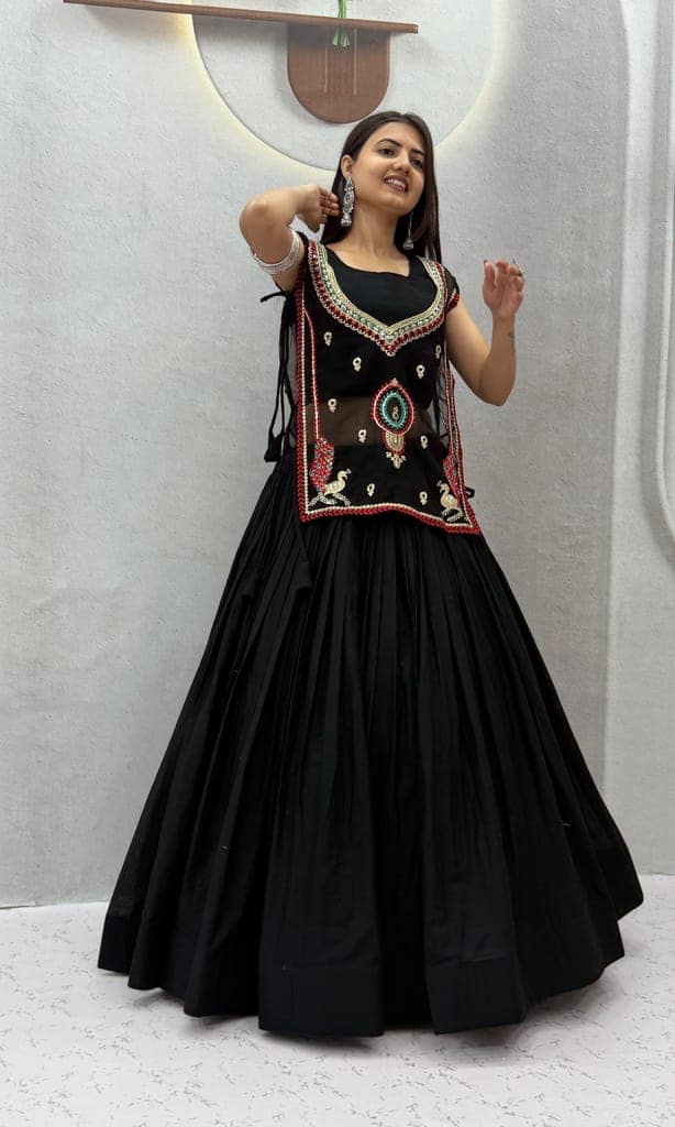 Traditional Black Lehenga Choli for Women | Festive Garba & Dandiya Night Outfit view 5