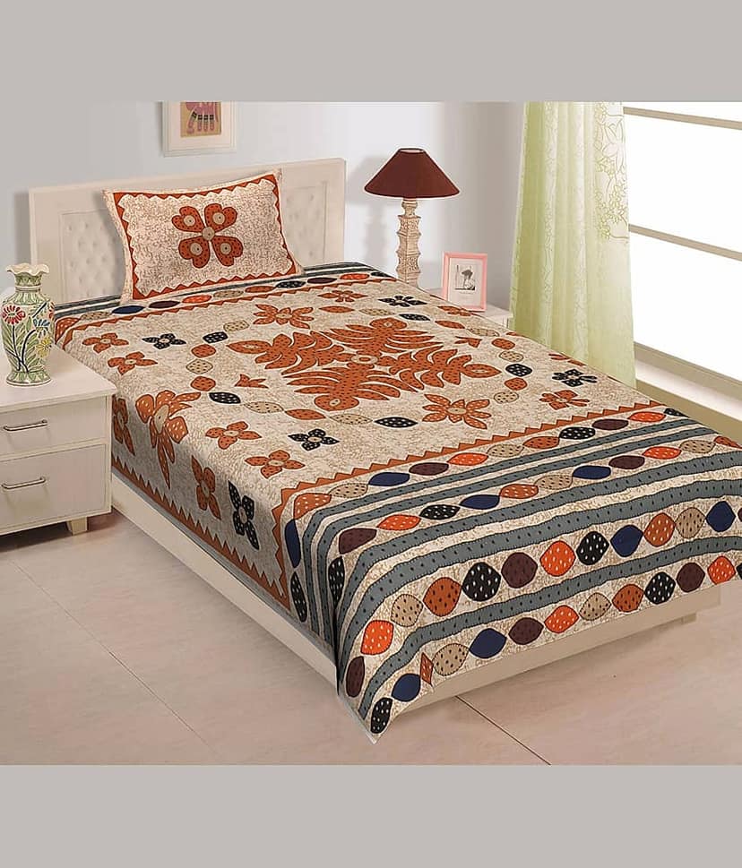 ABHACLOTHO Multicolor Cotton 1 Single Bedsheet with 1 Pillow Cover ( 215 cm x 150 cm )
