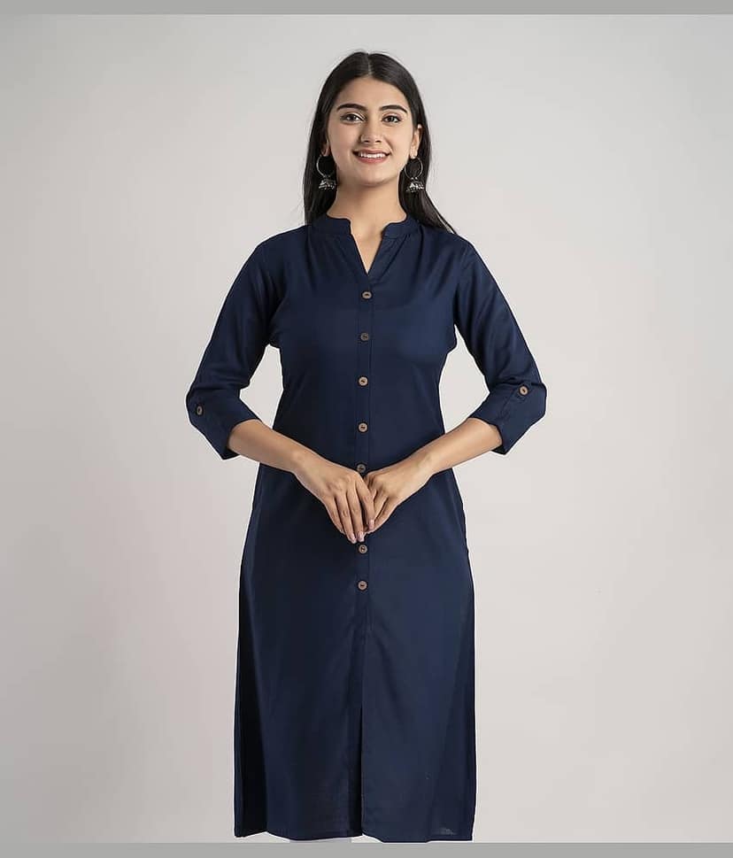 MAUKA - Blue Rayon Women's Front Slit Kurti ( Pack of 1 )