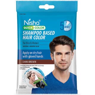 Nisha Quick Color Shampoo Hair Color,100% Grey Coverage,For Men & Women, Dark Brown , 20ml Each (Pack OF 8)