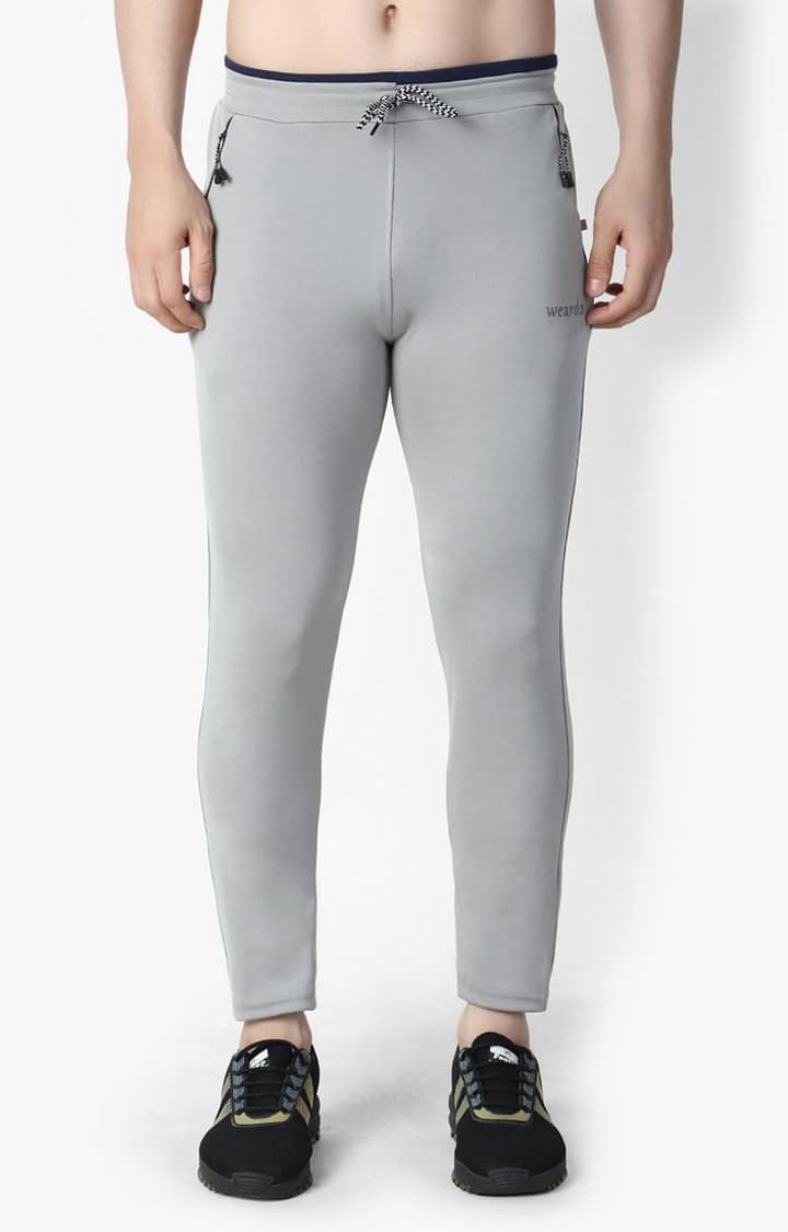 Men's Silver Lycra Solid Trackpants